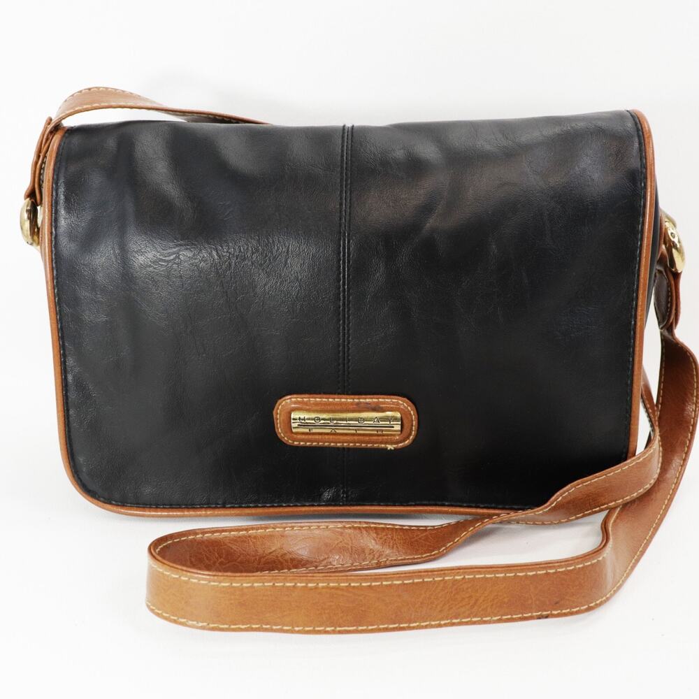 Holiday Fair Handbag M Black Brown Faux Leather Purse Crossbody Messenger Bag